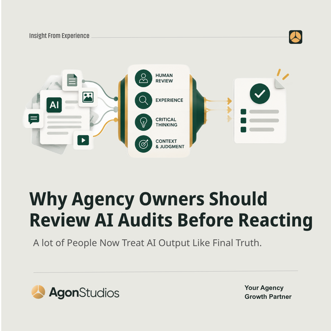 AI audit mistakes for agencies shown as a website review report with highlighted issues